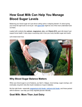 How Goat Milk Can Help You Manage Blood Sugar Levels