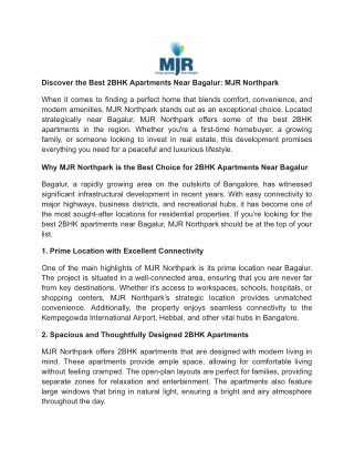 Discover the Best 2BHK Apartments Near Bagalur_ MJR Northpark