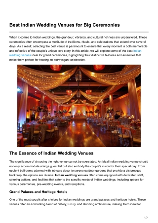 Best Indian Wedding Venues for BigCeremonies