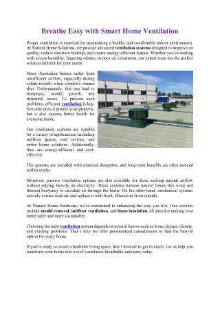 Breathe Easy with Smart Home Ventilation