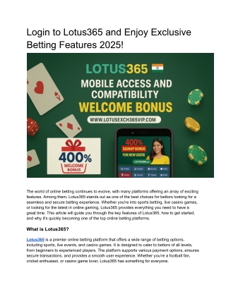 Login to Lotus365 and Enjoy Exclusive Betting Features 2025!