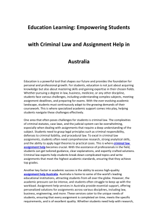 Education Learning Empowering Students with Criminal Law and Assignment Help in Australia
