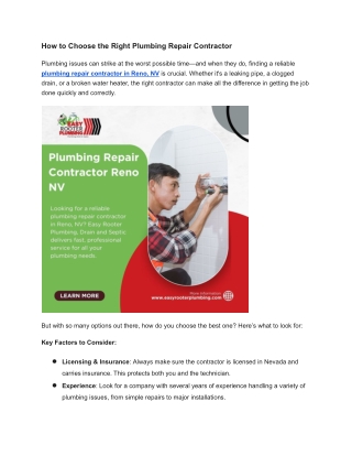 How to Choose the Right Plumbing Repair Contractor