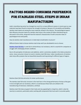 Factors Behind Consumer Preference for Stainless Steel Strips in Indian Manufacturing