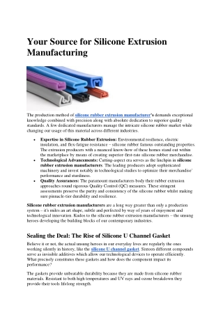 Your Source for Silicone Extrusion Manufacturing