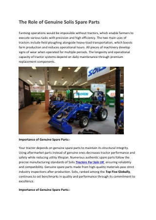 The Role of Genuine Solis Spare Parts