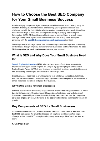 How to Choose the Best SEO Company for Your Small Business Success