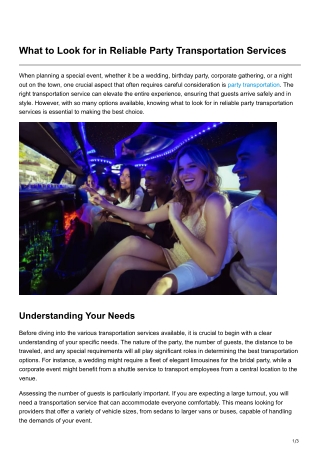 What to Look for in Reliable Party Transportation Services