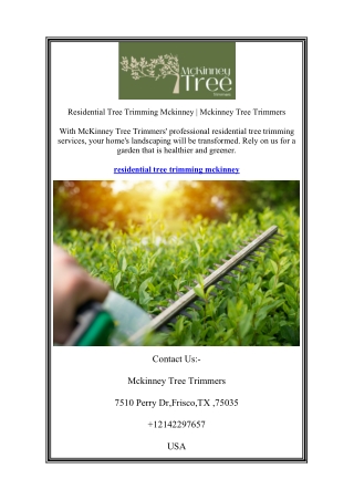 Residential Tree Trimming Mckinney | Mckinney Tree Trimmers