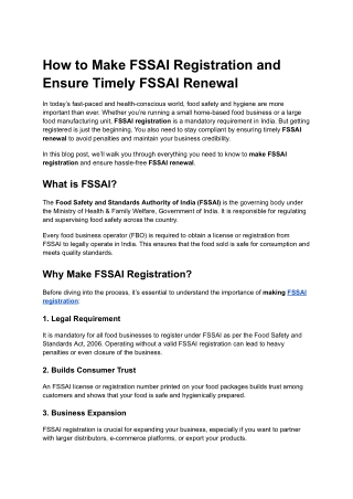 How to Make FSSAI Registration and Ensure Timely FSSAI Renewal