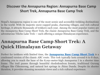 Discover the Annapurna Region Annapurna Base Camp Short Trek, Annapurna Base Camp Trek
