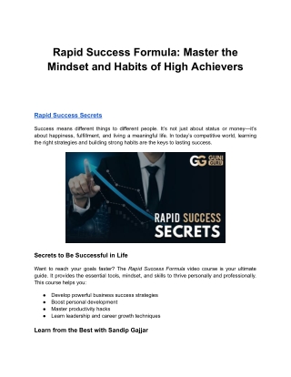 Rapid Success Formula: Master the Mindset and Habits of High Achievers