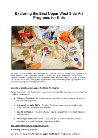 Exploring the Best Upper West Side Art Programs for Kids