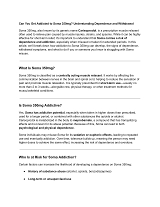 Can You Get Addicted to Soma 350mg? Understanding Dependence and Withdrawal