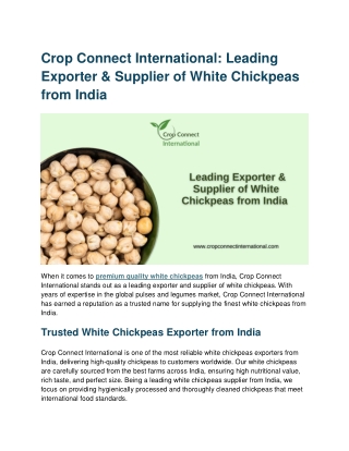 Leading Exporter & Supplier of White Chickpeas from India