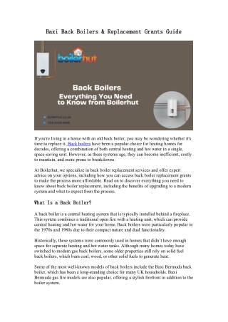 Baxi Back Boilers & Replacement Grants Guide