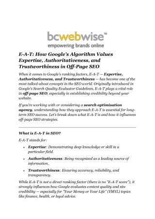 E-A-T How Google's Algorithm Values Expertise, Authoritativeness, and Trustworthiness in Off-Page SEO