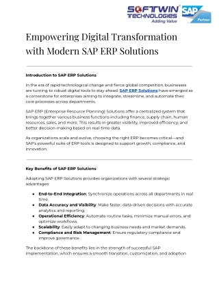Empowering Digital Transformation with Modern SAP ERP Solutions