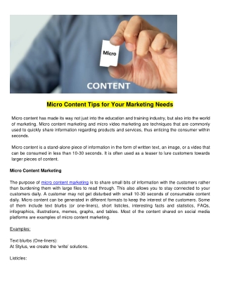Micro Content Tips for Your Marketing Needs