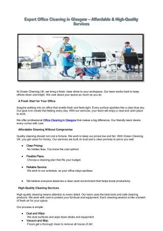 Expert Office Cleaning in Glasgow – Affordable & High-Quality Services