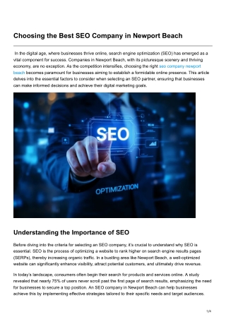 Choosing the Best SEO Company in Newport Beach