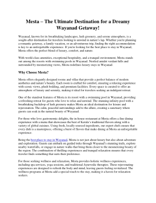 Mesta – The Ultimate Destination for a Dreamy Wayanad Getaway!