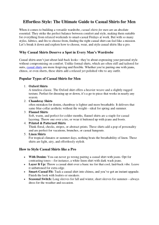 Effortless Style The Ultimate Guide to Casual Shirts for Men