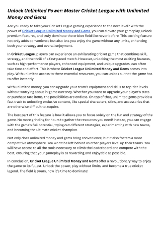 Unlock Unlimited Power Master Cricket League with Unlimited Money and Gems