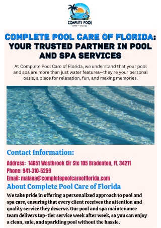 Complete Pool Care of Florida Your Trusted Partner in Pool and Spa Services