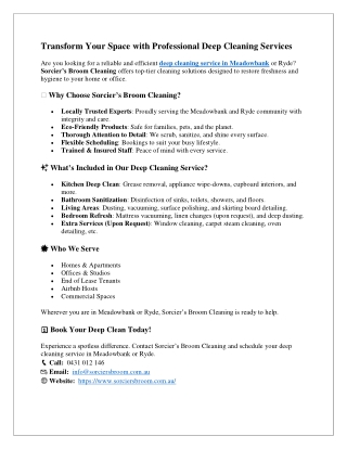 Transform Your Space with Professional Deep Cleaning Services