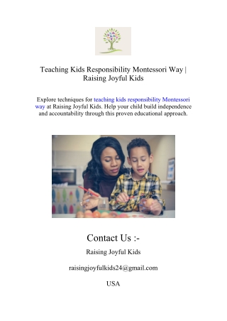 Teaching Kids Responsibility Montessori Way | Raising Joyful Kids