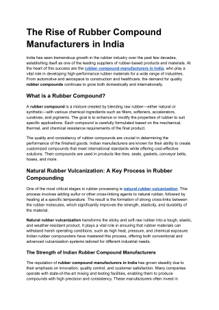 The Rise of Rubber Compound Manufacturers in India