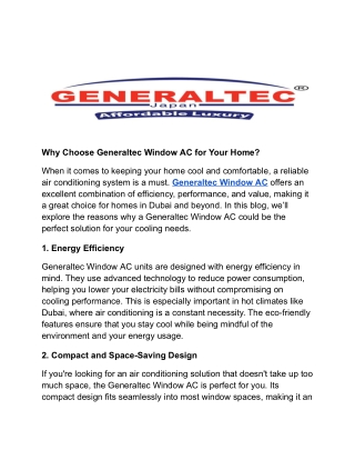 Why Choose Generaltec Window AC for Your Home