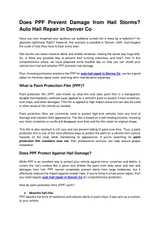 Does PPF Prevent Damage from Hail Storms Auto Hail Repair in Denver Co