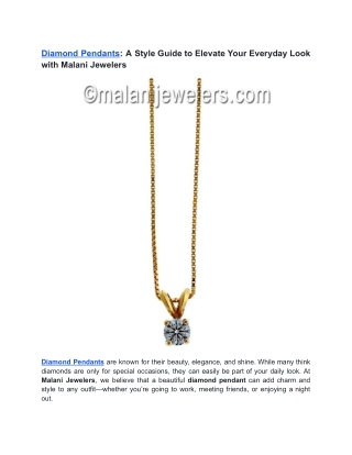 Diamond Pendants_ A Style Guide to Elevate Your Everyday Look with Malani Jewelers