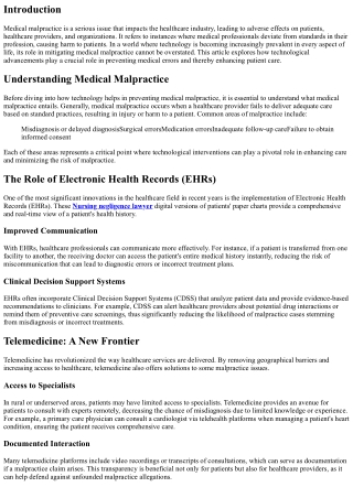 The Role of Technology in Preventing Medical Malpractice