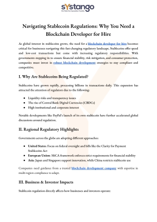 Navigating Stablecoin Regulations_ Why You Need a Blockchain Developer for Hire.docx
