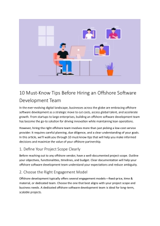 Tips Before Hiring an Offshore Software Development Team