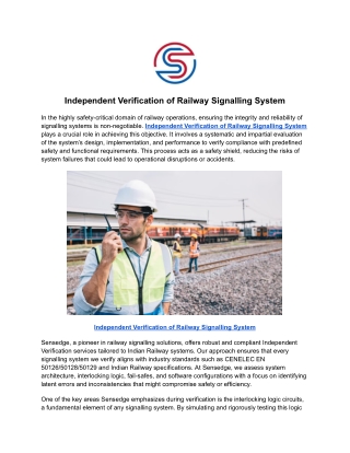 Independent Verification of Railway Signalling System