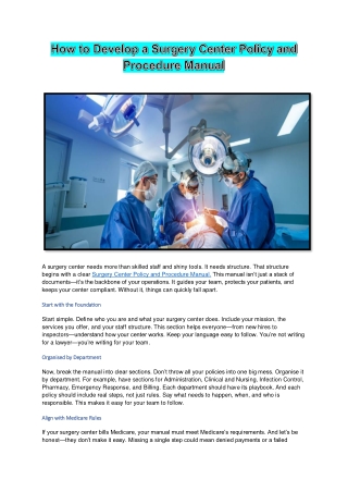 How to Develop a Surgery Center Policy and Procedure Manual