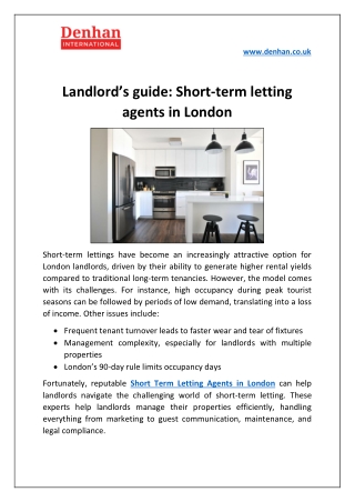 Landlord’s guide Short term letting agents in London