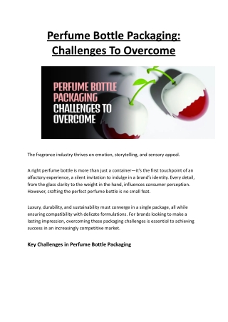Perfume Bottle Packaging - Challenges To Overcome