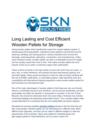 Long Lasting and Cost Efficient Wooden Pallets for Storage