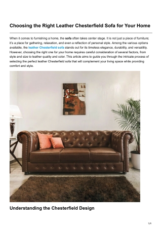 Choosing the Right Leather Chesterfield Sofa for Your Home