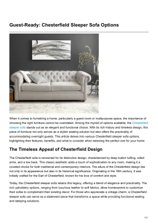 Guest-Ready Chesterfield Sleeper SofaOptions