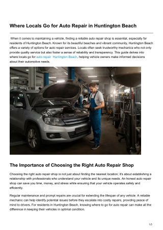 Where Locals Go for Auto Repair in Huntington Beach