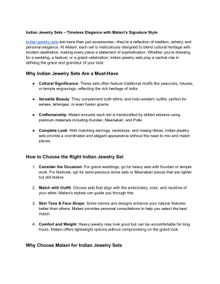 Indian Jewelry Sets – Timeless Elegance with Malani’s Signature Style