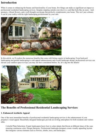 The Benefits of Professional Residential Landscaping Services