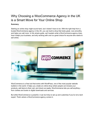 Why Choosing a WooCommerce Agency in the UK is a Smart Move for Your Online Shop