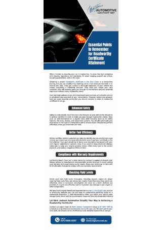 Essential Points to Remember for Roadworthy Certificate Attainment